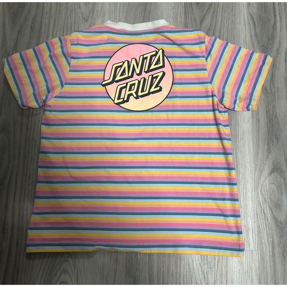 Santa Cruz Striped T Shirt Women Size M Pastel Rainbow Skate Graphic Tee